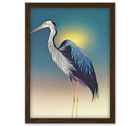Artery8 Heron Sunrise Bird Illustration Artwork Framed Wall Art Print A4 in Brown Artery8 Brown