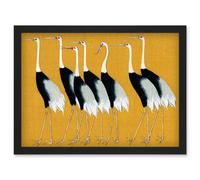 Artery8 Herons Cranes Flock Birds Ogata Korin Vintage Monochrome Illustration Mustard Yellow Artwork Framed Wall Art Print A4 in Black Artery8 Black