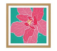 Artery8 Hibiscus Flower Orange Illustration Painting Square Wooden Framed Wall Art Print Picture 16X16 Inch