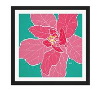 Artery8 Hibiscus Flower Orange Illustration Painting Square Wooden Framed Wall Art Print Picture 16X16 Inch