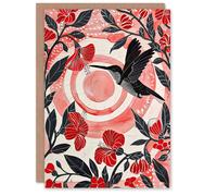 Artery8 Greeting Card Hibiscus Flowers Hummingbird Red Black Sunset Sun For Her Woman Birthday Card