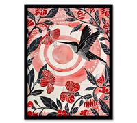 Hibiscus Flowers Hummingbird Red Black Sunset Sun Framed Art Print Artery8 Yellow A4