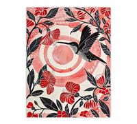 Hibiscus Flowers Hummingbird Red Black Sunset Sun Wall Art Print Artery8 Yellow W24 inch x H32 inch