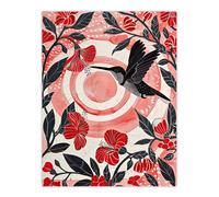 Artery8 Hibiscus Flowers Hummingbird Red Black Sunset Sun Wall Art Print in Yellow | Size: W12" x H16" Artery8 Yellow W12" x H16"