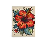 Artery8 Hibiscus Old School USA Tattoo Design Canvas Wall Art Print in Red | Size: W12" x H16" Artery8 Red W12" x H16"