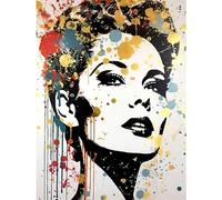 Artery8 High Contrast Female Retro Portrait Gold Red Yellow Splat Paint Teen Room Extra Large XL Wall Art Poster Print