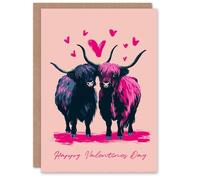Artery8 Highland Coo Cows Animals in Love Pink Purple Valentine's Day Card Artery8 Pink