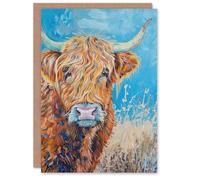 Artery8 Highland Cow Oil Portrait Scottish Summer Greeting Birthday Card Him Her All Blank