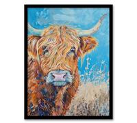 Artery8 Highland Cow Oil Portrait Scottish Summer Living Room Artwork Framed Wall Art Print A4