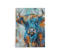 Artery8 Highland Cow Scottish Hairy Coo Canvas Wall Art Print in Blue | Size: W24" x H32" Artery8 Blue W24" x H32"