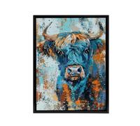 Artery8 Highland Cow Scottish Hairy Coo Framed Canvas Wall Art Print in Blue | Size: W12" x H16" Artery8 Blue W12" x H16"