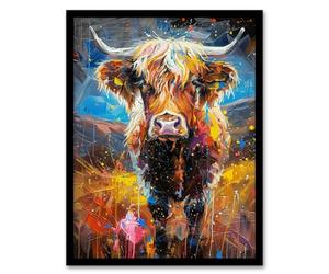 Artery8 Highland Cow Scottish Hairy Coo Paint Splat For Living Room Art Print Framed Poster Wall Decor 12x16 inch