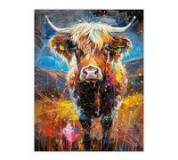 Artery8 Highland Cow Scottish Hairy Coo Paint Splat For Living Room Extra Large XL Wall Art Poster Print