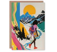Artery8 Hiker Bright Sun Mountains Abstract Colourful Greeting Birthday Card Him Her All Blank