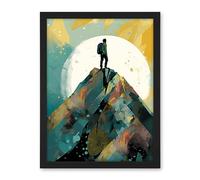 Artery8 Hiker on Mountain Peak Modern Watercolour Painting Artwork Framed Wall Art Print 18X24 Inch