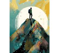Artery8 Hiker on Mountain Peak Modern Watercolour Painting Large Wall Art Poster Print Thick Paper 18X24 Inch