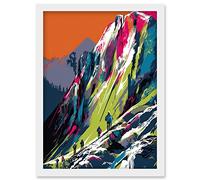 Artery8 Hikers on Helvellyn Mountain Ridge Landscape Artwork Framed Wall Art Print A4