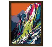 Artery8 Hikers on Helvellyn Mountain Ridge Landscape Artwork Framed Wall Art Print A4