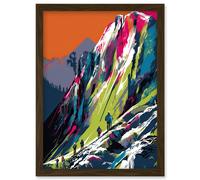 Hikers on Helvellyn Mountain Ridge Landscape Artwork Framed Wall Art Print A4 Artery8 Brown One Size