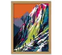 Hikers on Helvellyn Mountain Ridge Landscape Artwork Framed Wall Art Print A4 Artery8 Light Oak One Size