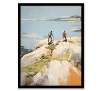 Hikers Reach The Summit At Last Oil Painting Hiking Coastal Cliff Landscape Art Print Framed Poster Wall Decor Artery8 Black A4