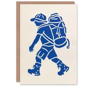 Artery8 Hiking Blue on White Camping Hike Backpacker For Child Kids Good Luck Card