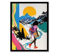 Artery8 Framed Wall Art Hiking Outdoor Adventure Graphic Conceptual Wall Art - 12X16 Inch