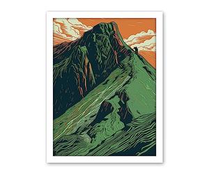 Artery8 Hiking the Striding Edge Orange and Green Linocut Artwork Framed Wall Art Print 18X24 Inch