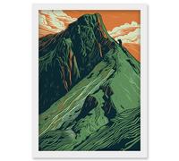 Artery8 Hiking the Striding Edge Orange and Green Linocut Artwork Framed Wall Art Print A4