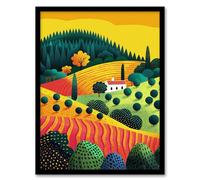 Artery8 Hill Farm Summer Sunset Orange Pink Green Design For Living Room Artwork Framed Wall Art Print 18X24 Inch