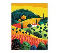 Artery8 Hill Farm Summer Sunset Orange Pink Green Design For Living Room Extra Large XL Wall Art Poster Print