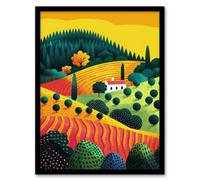 Artery8 Hill Farm Summer Sunset Orange Pink Green Design For Living Room Artwork Framed Wall Art Print A4