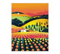 Artery8 Hill Farm Sunset Orange Pink Green Pop Art Design For Living Room Large Wall Art Poster Print Thick Paper 18X24 Inch