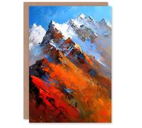 Artery8 Greeting Card Himalayan Mountain Range Palette Knife Painting Blank For Him Or Her Art Birthday Card