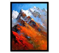 Artery8 Himalayan Mountain Range Palette Knife Painting Living Room Artwork Framed Wall Art Print A4
