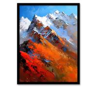 Artery8 Himalayan Mountain Range Palette Knife Painting Living Room Artwork Framed Wall Art Print A4