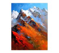 Artery8 Himalayan Mountain Range Palette Knife Painting Wall Art Print in Orange | Size: W12" x H16" Artery8 Orange W12" x H16"