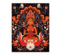 Wall Art Print Hindu Goddess Parvati Floral Concept Art Design Orange White Blue Decorative Pattern on Black Poster Artery8 Orange W18 inch x H24 inch