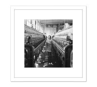 Artery8 Hine Little Spinner Mollohan Mills Child Labour 1908 Photo 8X8 Inch Square Wooden Framed Wall Art Print Picture with Mount in White Artery8 White