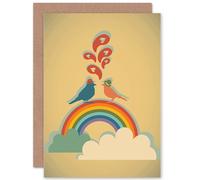 Artery8 Hipster Love Birds Rainbow Clouds Greetings Card in Yellow Artery8 Yellow