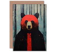 Artery8 Hipster Red Bear Husband Him Dad Son Brother Birthday Thank You Get Well Soon Blank Art Greeting Card