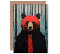Artery8 Hipster Red Bear Husband Him Dad Son Brother Birthday Thank You Get Well Soon Blank Art Greeting Card