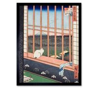 Artery8 Hiroshige Asakusa Fields 100 Views Edo Cat Japanese Framed Art Print | Size: W12" x H16" Artery8 Multicolor W12" x H16"