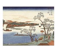 Artery8 Hiroshige Cherry Trees In Leaf Along Sumida River Art Print Canvas Premium Wall Decor Poster Mural