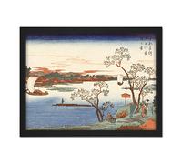 Artery8 Hiroshige Cherry Trees In Leaf Along Sumida River Artwork Framed Wall Art Print 18X24 Inch