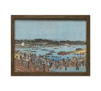 Artery8 Hiroshige Fireworks At The Ryogoku Bridge Artwork Framed Wall Art Print 18X24 Inch