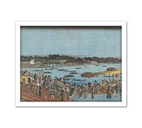 Artery8 Hiroshige Fireworks At The Ryogoku Bridge Artwork Framed Wall Art Print 18X24 Inch