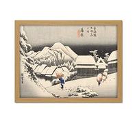 Artery8 Hiroshige Kanbara Evening Snow Landscape Japan Artwork Framed Wall Art Print 18X24 Inch