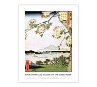 Artery8 Hiroshige Suijin Shrine & Massaki On Sumida River Wall Art Print in Light Blue | Size: W12" x H16" Artery8 Light Blue W12" x H16"