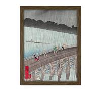 Artery8 Hiroshige Unexpected Rain Shower Bridge At Atake Artwork Framed Wall Art Print 18X24 Inch